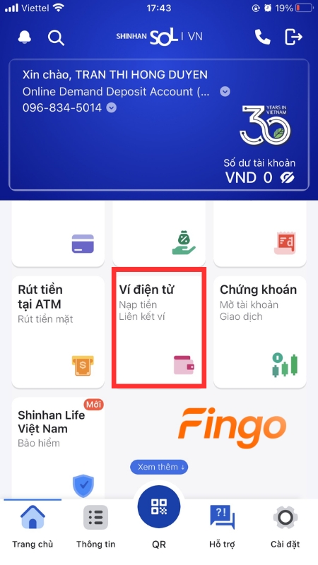 Chọn "Ví điện tử"