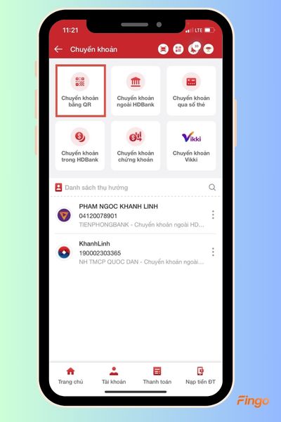 Chọn "Chuyển khoản bằng QR."