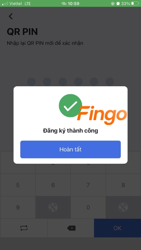 Màn hình sẽ hiển thị thông báo Đăng ký thành công