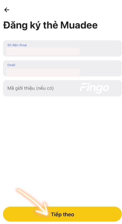 Nhập thông tin cá nhân mà hệ thống yêu cầu