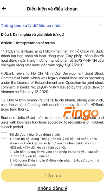 Đồng ý điều kiện và điều khoản