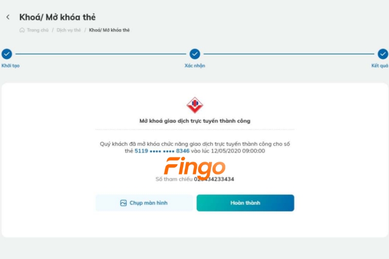 Xác nhận giao dịch thành công.