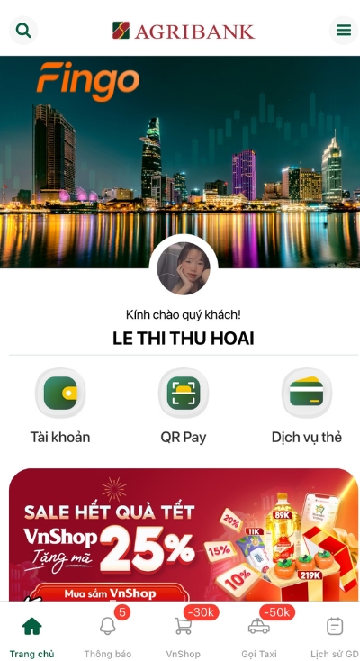 Chọn mục tài khoản 