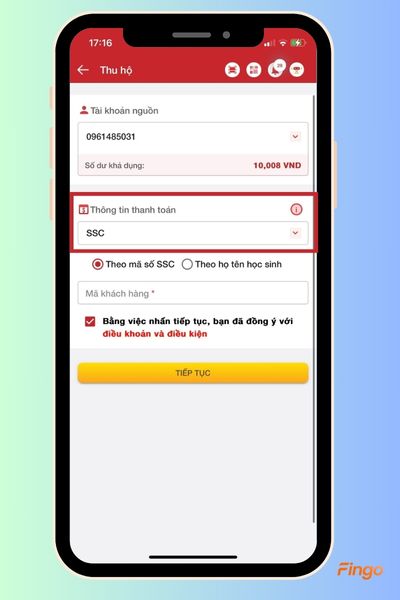 Nội dung thanh toán học phí qua HDBank của trường SSC