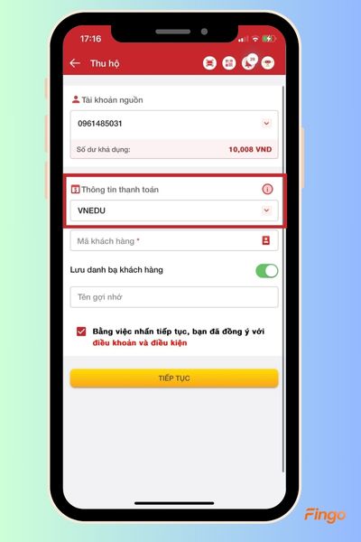 Nội dung thanh toán học phí qua HDBank của trường VNEDU