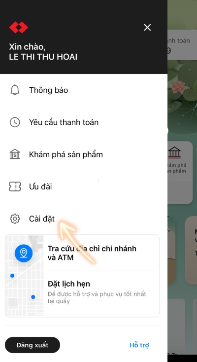 Chọn mục cài đặt