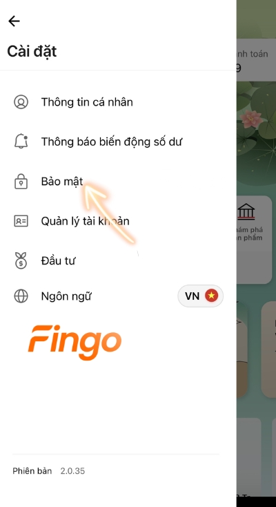 Nhấn chọn bảo mật 