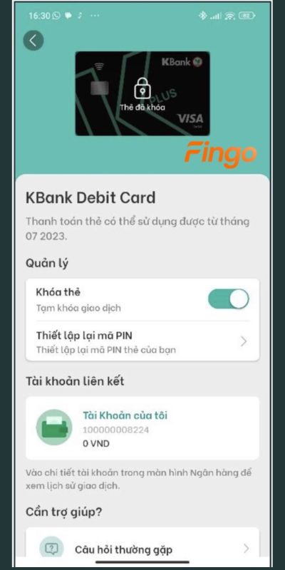 Thẻ ghi nợ của bạn đã được khóa thành công