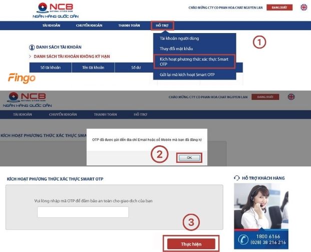 Kích hoạt Smart OTP NCB trên kênh Internet Banking