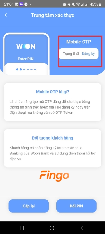 Kích hoạt thành công xác thực Mobile OTP Woori Bank
