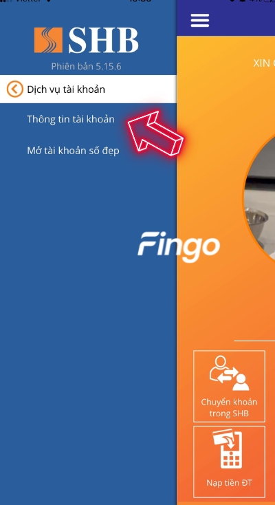 Nhấn chọn thông tin tài khoản