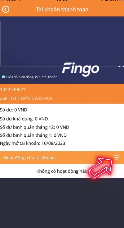 Nhấn chọn biểu tượng lọc tài khoản