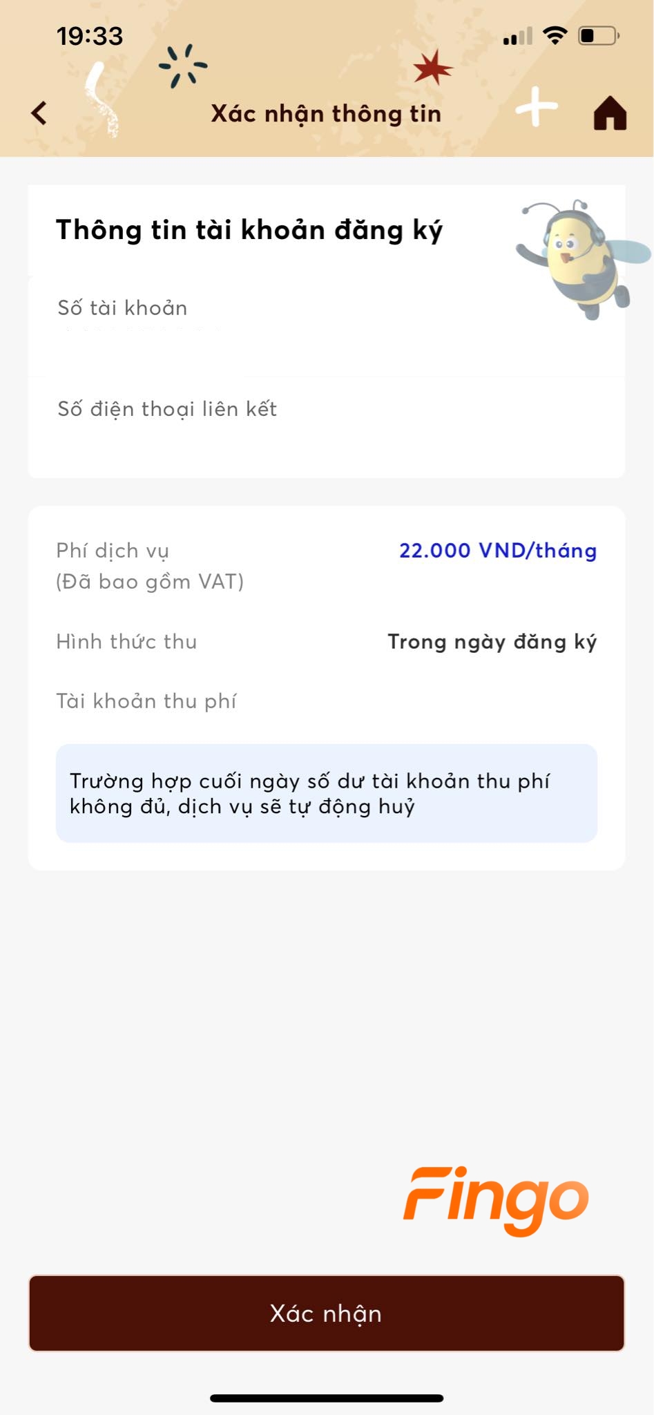 Kiểm tra thông tin tài khoản đăng ký và chọn xác nhận