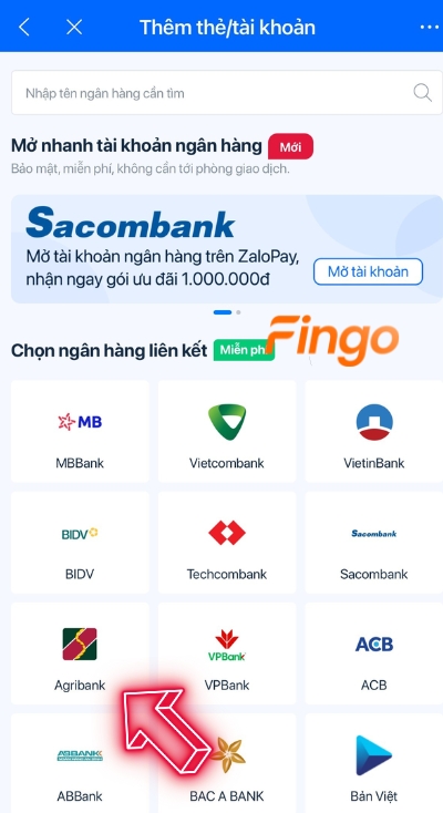 Nhấn chọn ngân hàng Agribank