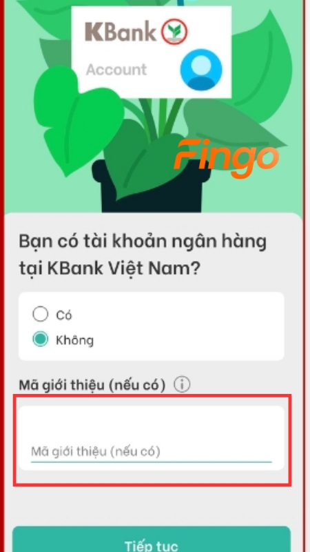 Cách nhập mã giới thiệu KBank nhận tiền