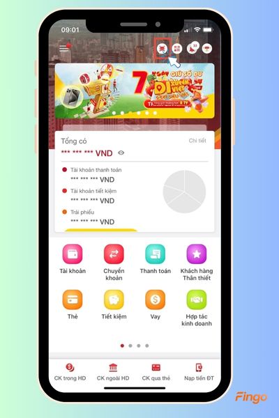 Chọn kí hiệu mã QR bên góc phải màn hình