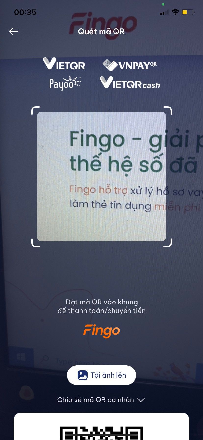 Đưa khung quét QR vào mã QR mà cửa hàng cung cấp để tiến hành thanh toán.