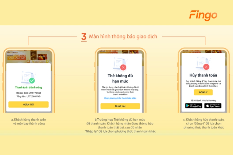 Màn hình sẽ thông báo giao dịch thành công hay thất bại