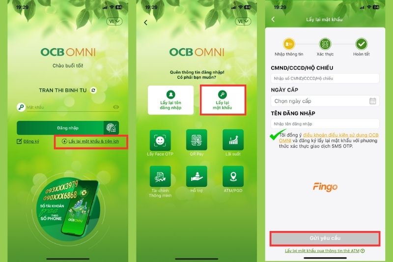 Quên mật khẩu OCB OMNI và cách lấy lại qua ứng dụng OCB OMNI
