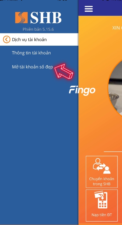 Nhấn chọn mục mở tài khoản số đẹp