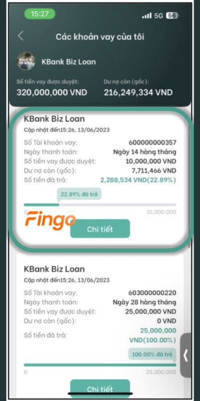 Chọn xem chi tiết các khoản vay KBank