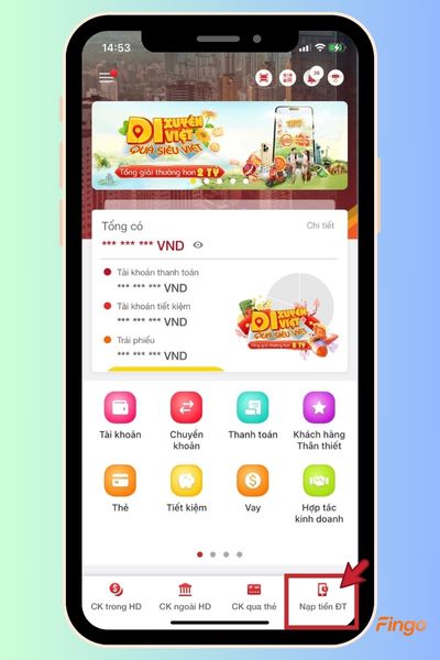 Chọn tính năng "Nạp tiền điện thoại" nếu là thuê bao trả trước