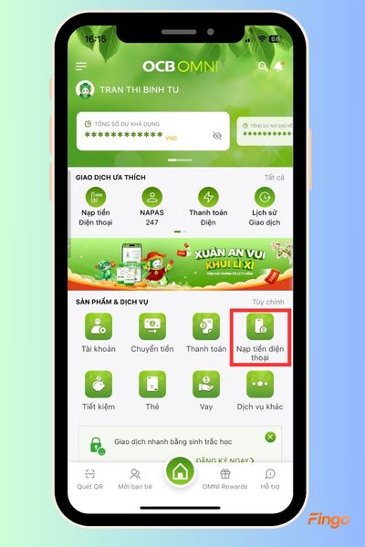 Chọn "Nạp tiền điện thoại"