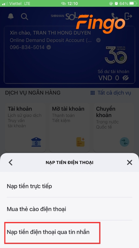 Nạp tiền điện thoại qua tin nhắn 