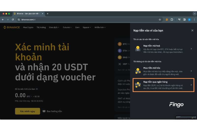 Cách nạp tiền vào Binance bằng Vietcombank bước 2