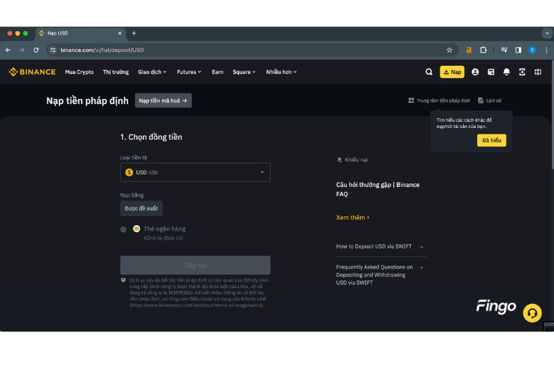 Cách nạp tiền vào Binance bằng Vietcombank bước 3