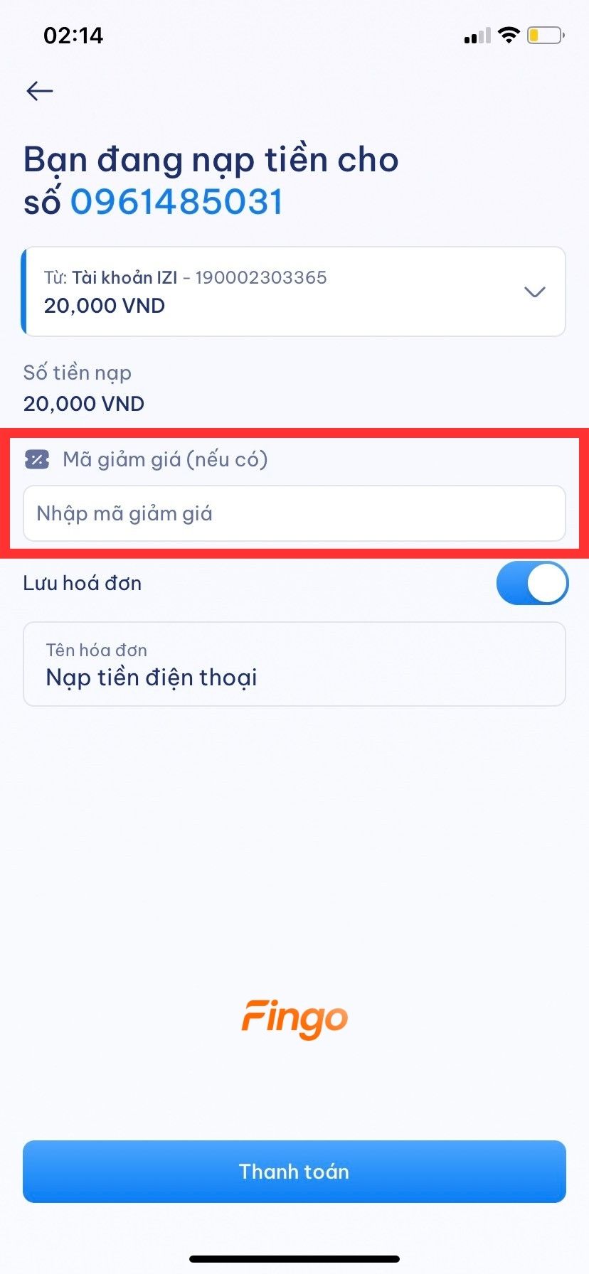 Nếu có mã giảm giá, nhập vào khung tương ứng.