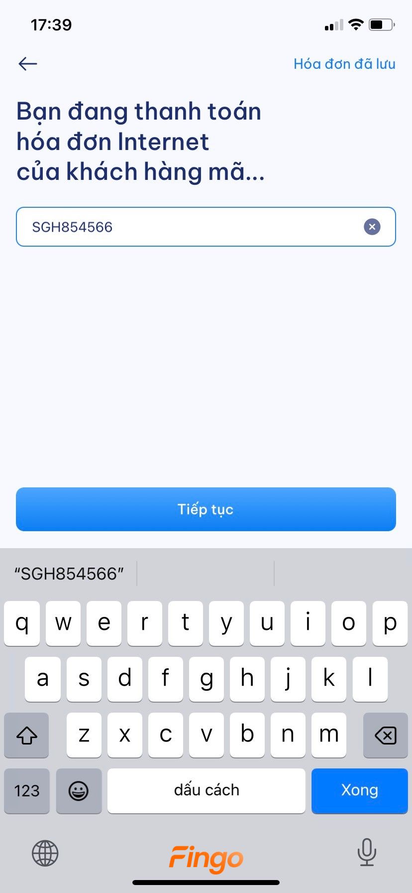 Nhập mã khách hàng của bạn