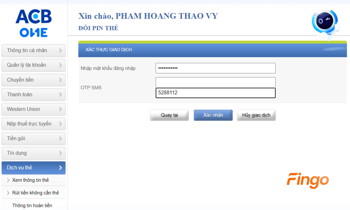 Nhập mã OTP SMS được gửi về số điện thoại
