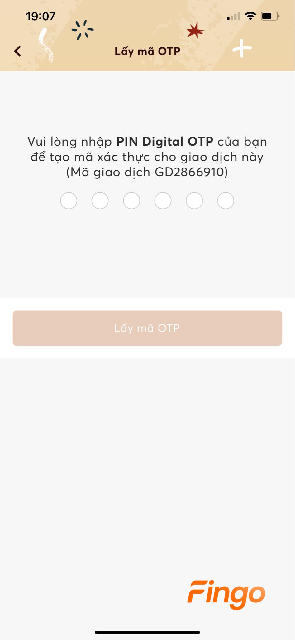 Nhập mã PIN Digital OTP để xác thực thay đổi