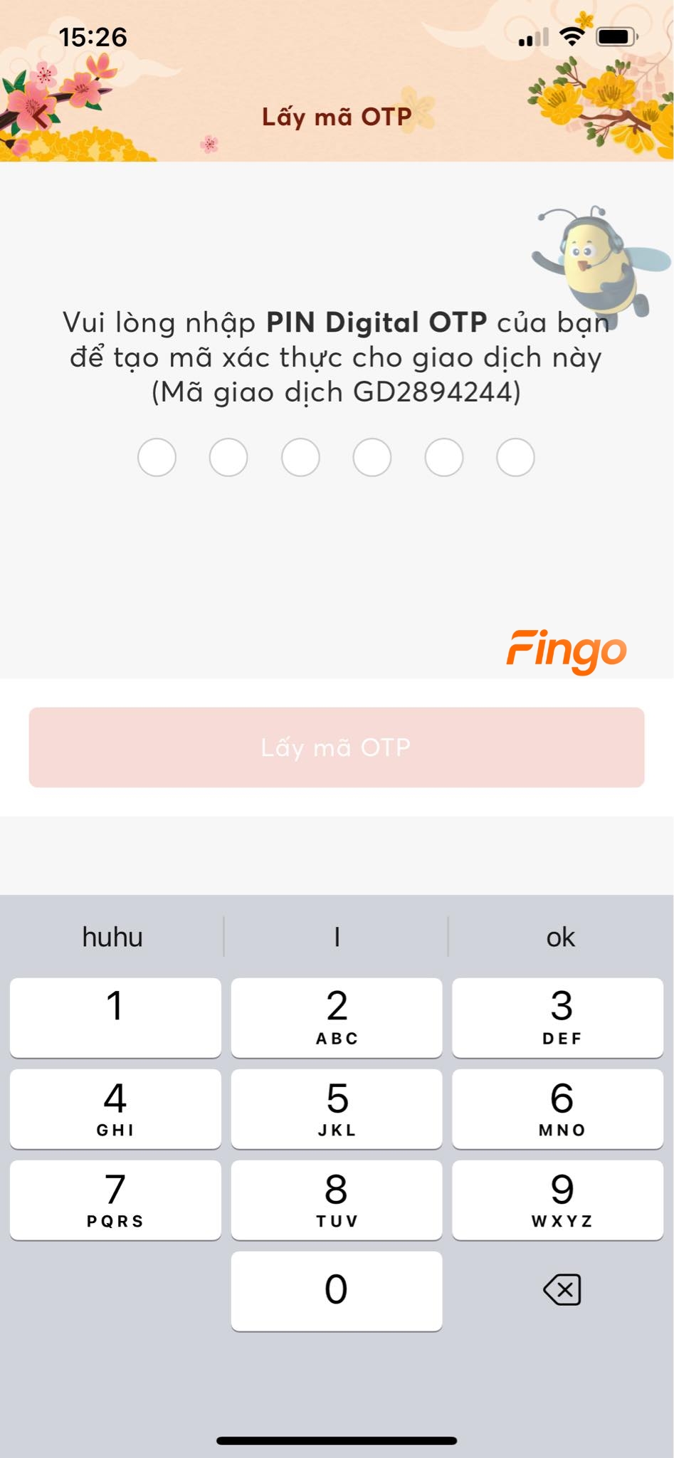 Hệ thống yêu cầu nhập mã PIN Digital OTP