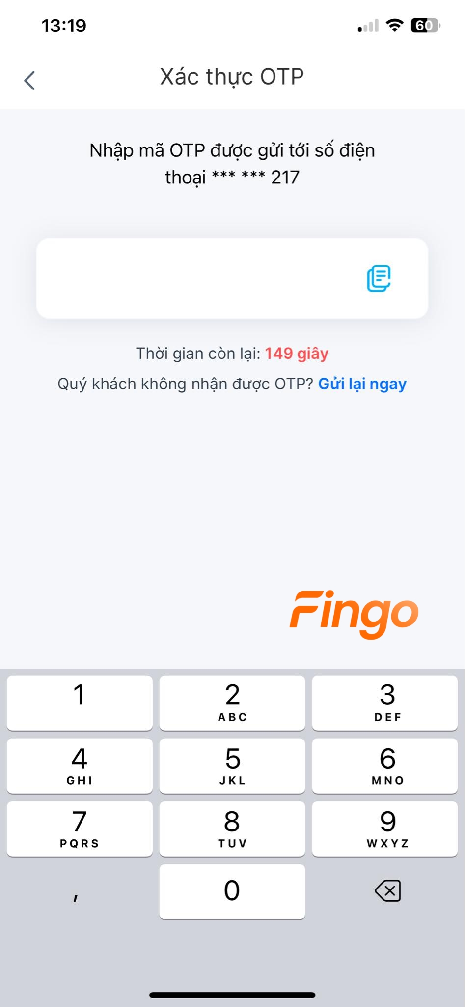 Nhập mã OTP được gửi về số điện thoại