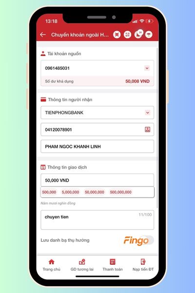 Nhập thông tin chi tiết về người nhận