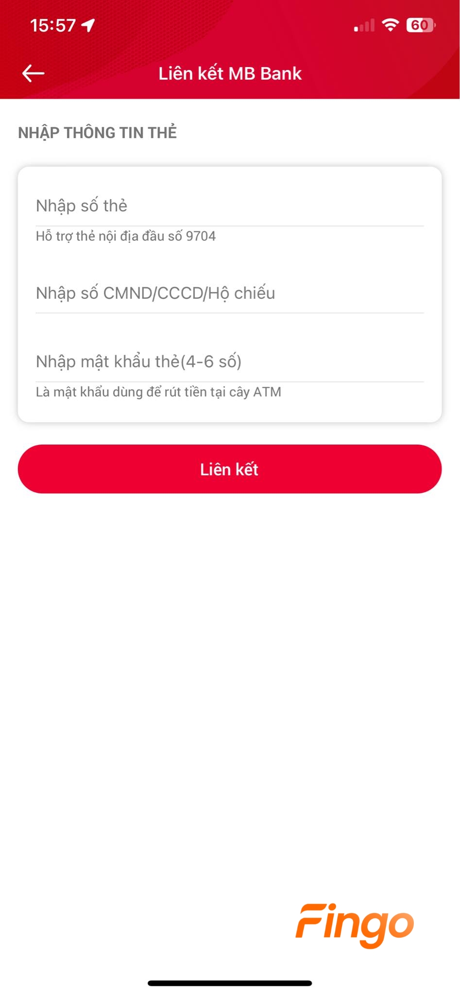 Nhập các thông tin thẻ và thông tin chủ thẻ sau đó nhấn chọn "Liên kết"