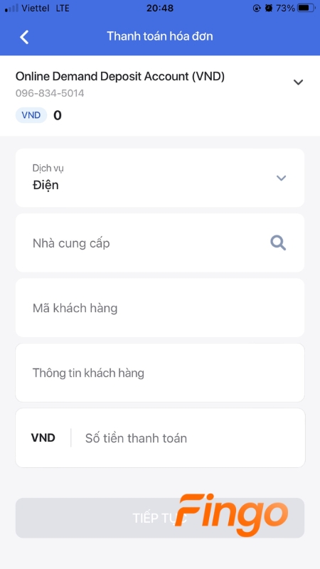 Nhập thông tin theo yêu cầu
