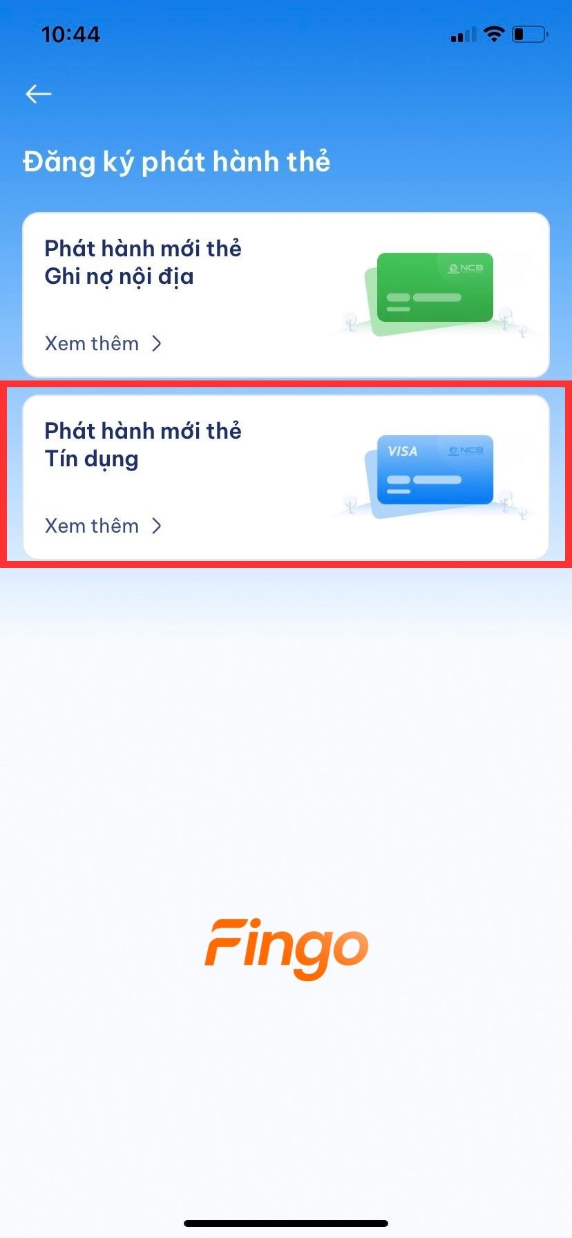 Chọn "Phát hành mới thẻ tín dụng"