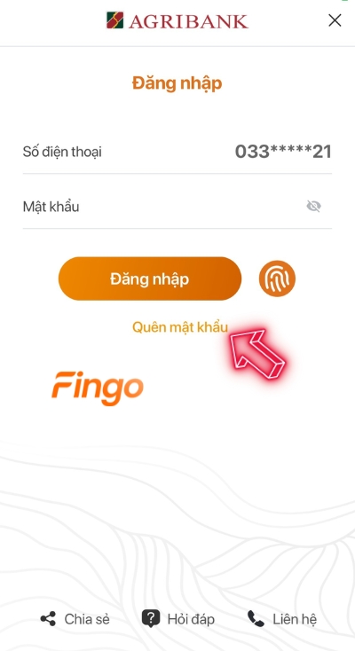 Nhấn mục Quên mật khẩu