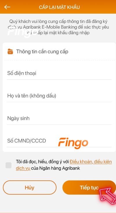 Nhấn chọn tiếp tục sau khi điền đầy đủ thông tin cá nhân