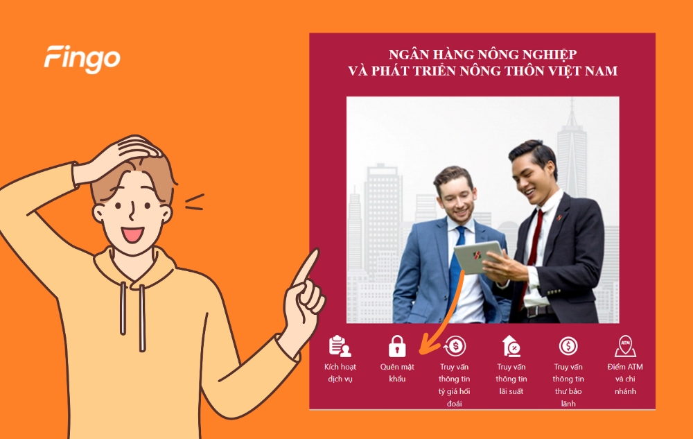 Nhấn chọn mục quên mật khẩu Internet Banking Agribank