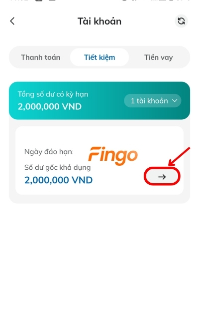 Chọn dấu mũi tên để hiển thị chi tiết thông tin tài khoản tiết kiệm online