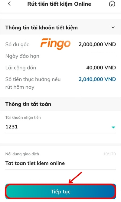 Nhập các thông tin được hiển thị trên màn hình và chọn Tiếp tục
