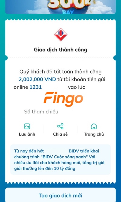 Màn hình lúc này hiển thị giao dịch đã thực hiện thành công, khách hàng cần thực hiện kiểm tra lại số tiền rút về thông qua thông báo biến động giao dịch