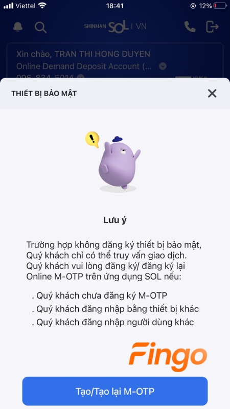 Chọn Tạo/Tạo lại mã OTP