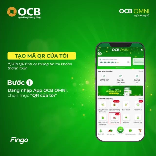 Đăng nhập app OCB OMNI, chọn mục "QR của tôi"