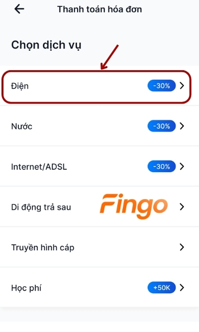 Chọn dịch vụ Điện