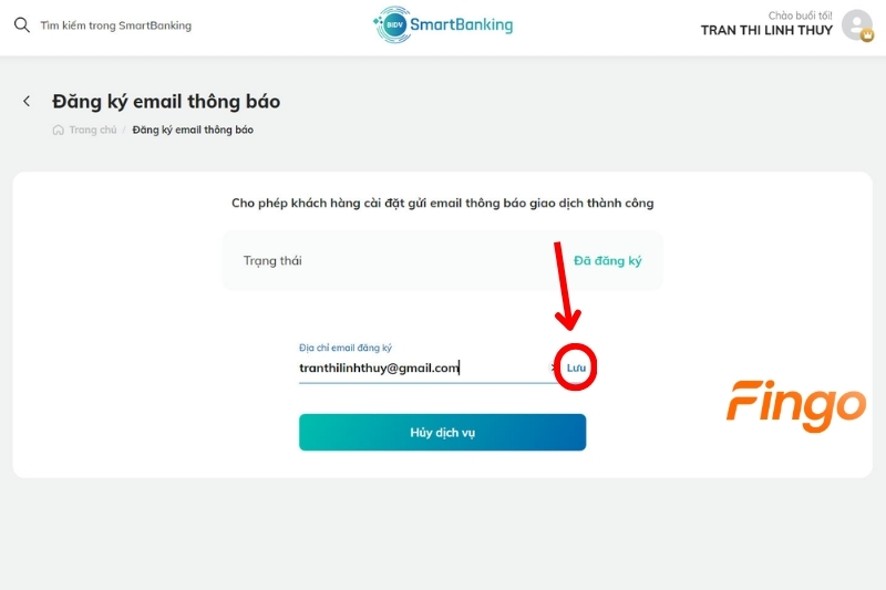 Khách hàng nhập lại email như mong muốn. Sau đó chọn Lưu
